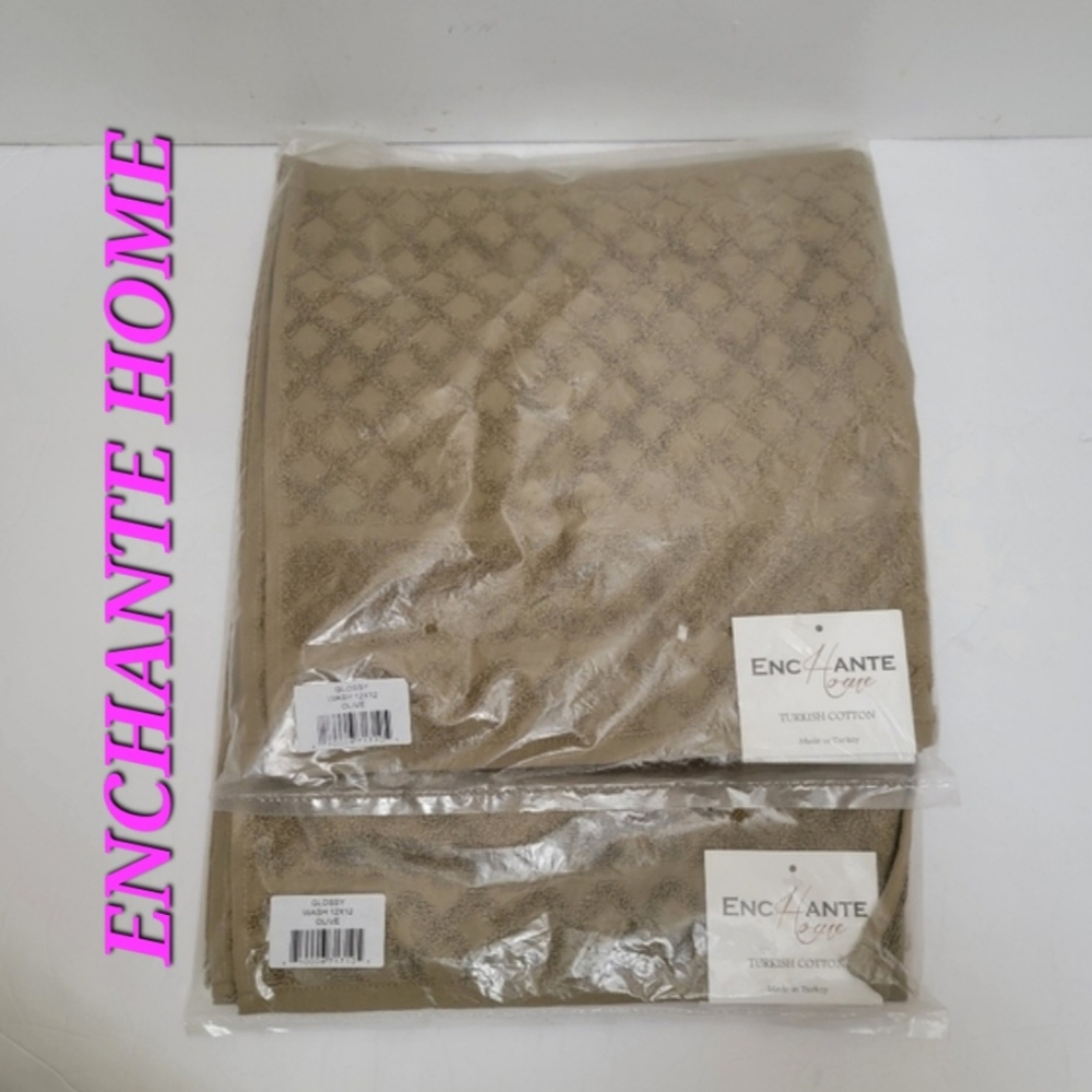 4 ENCHANTE HOME Turkish Cotton Hand Wash Towels olive with diamond shape Print